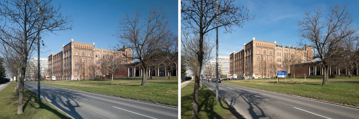 Before – after. The new roof structure honours the heritage-protected architecture by remaining largely hidden from outside view.
